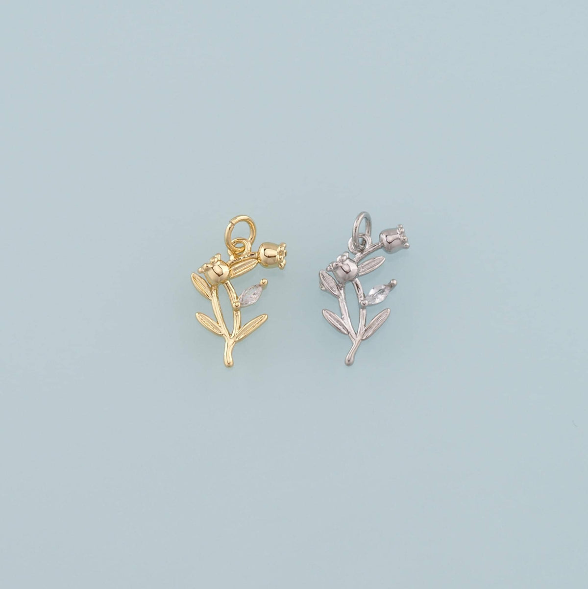 18K Gold Filled Tulip Pendant,CZ Micro Pave Flower Charm Bracelet Necklace for DIY Jewelry Making Supply