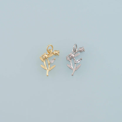 18K Gold Filled Tulip Pendant,CZ Micro Pave Flower Charm Bracelet Necklace for DIY Jewelry Making Supply