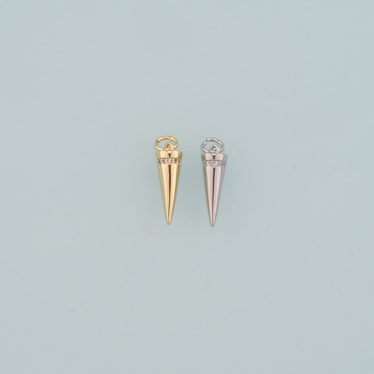 Gold Spikes Charms,18K Gold Filled Tapered Pendant,CZ Micro Pave Tapered Charm Bracelet Necklace for DIY Jewelry Making Suppl