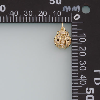 18K Gold Filled Ladybug Pendant,CZ Micro Pave Insect Charm Bracelet Necklace for DIY Jewelry Making Supply