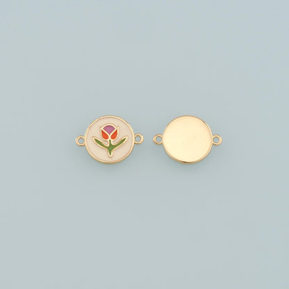 18K Gold Filled Flower Enamel Charm Pendant for Jewelry Making