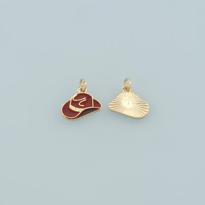 Gold Cowboy Hat Charms,18K Gold Filled Cowboy Hat Pendant,Enamel Hat Charm Bracelet Necklace for DIY Jewelry Making Supply