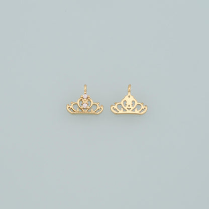 18K Gold Filled Crown Pendant,CZ Micro Pave Crown Charm Bracelet Necklace for DIY Jewelry Making Supply