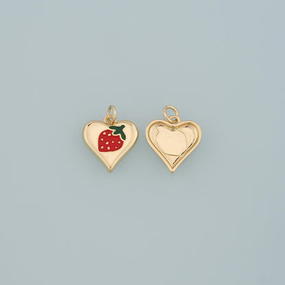 Gold Strawberry Charms,18K Gold Filled Heart Strawberry Pendant,Enamel Fruit Charm Bracelet Necklace for DIY Jewelry Making S