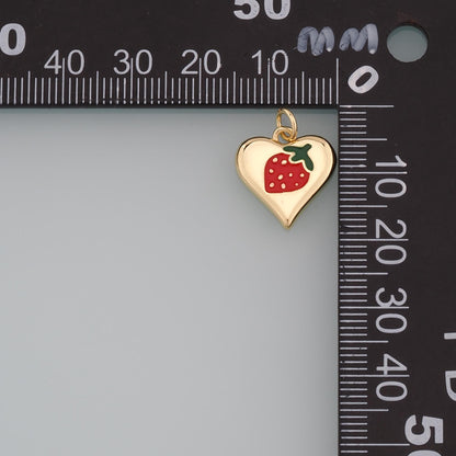 Gold Strawberry Charms,18K Gold Filled Heart Strawberry Pendant,Enamel Fruit Charm Bracelet Necklace for DIY Jewelry Making S