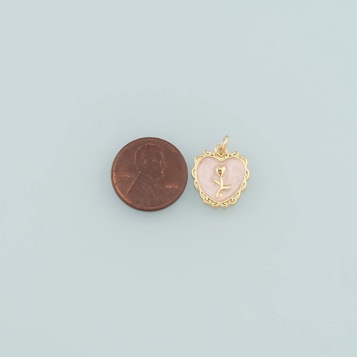 Gold Heart Rose Charm,18K Gold Filled Rose Pendant,Enamel Flower Charm Bracelet Necklace for DIY Jewelry Making Supply