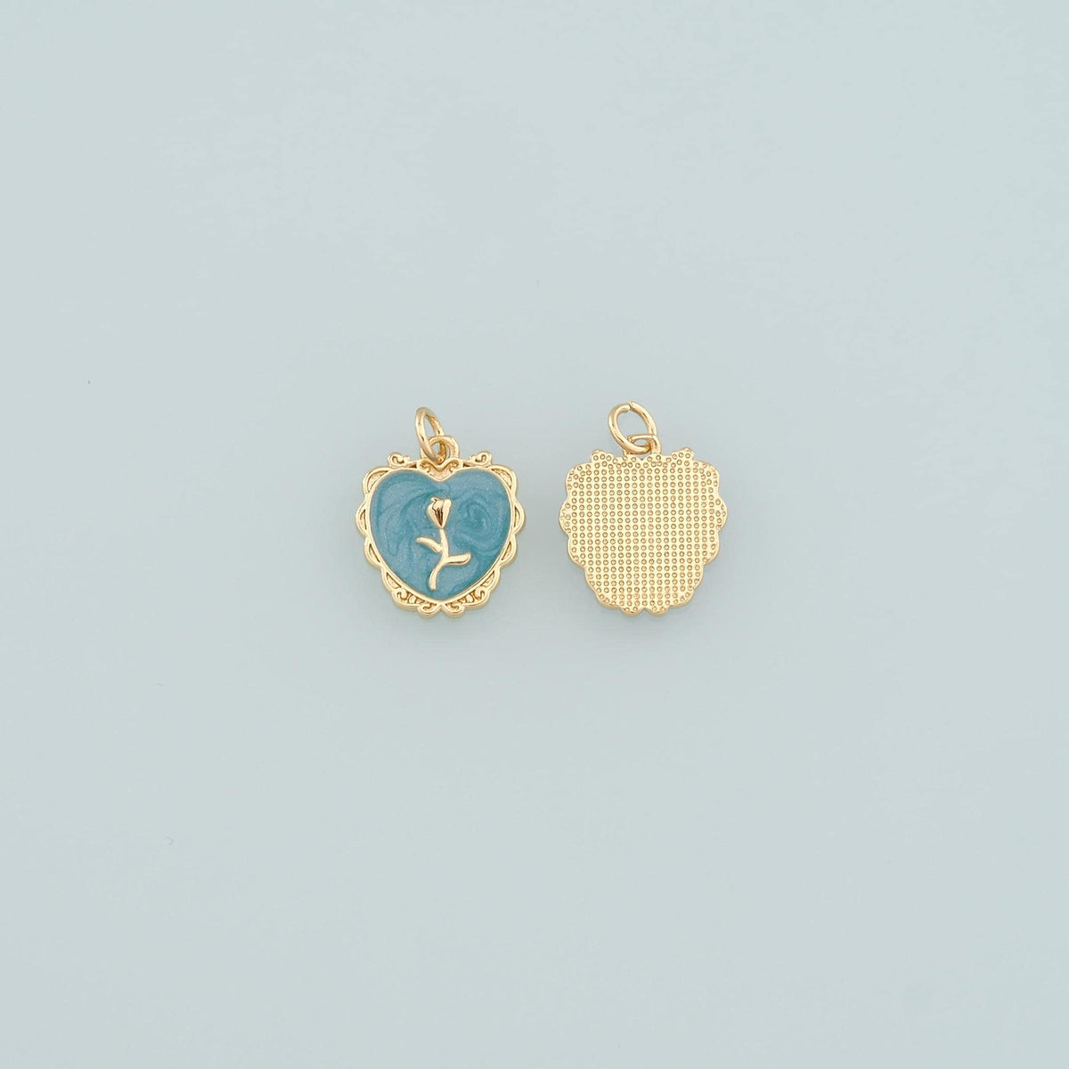 Gold Heart Rose Charm,18K Gold Filled Rose Pendant,Enamel Flower Charm Bracelet Necklace for DIY Jewelry Making Supply