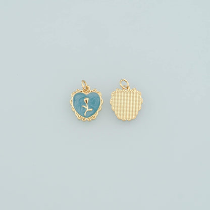 Gold Heart Rose Charm,18K Gold Filled Rose Pendant,Enamel Flower Charm Bracelet Necklace for DIY Jewelry Making Supply