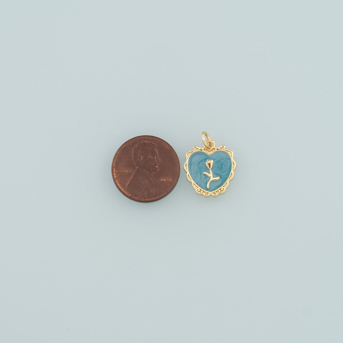 Gold Heart Rose Charm,18K Gold Filled Rose Pendant,Enamel Flower Charm Bracelet Necklace for DIY Jewelry Making Supply