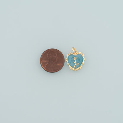 Gold Heart Rose Charm,18K Gold Filled Rose Pendant,Enamel Flower Charm Bracelet Necklace for DIY Jewelry Making Supply
