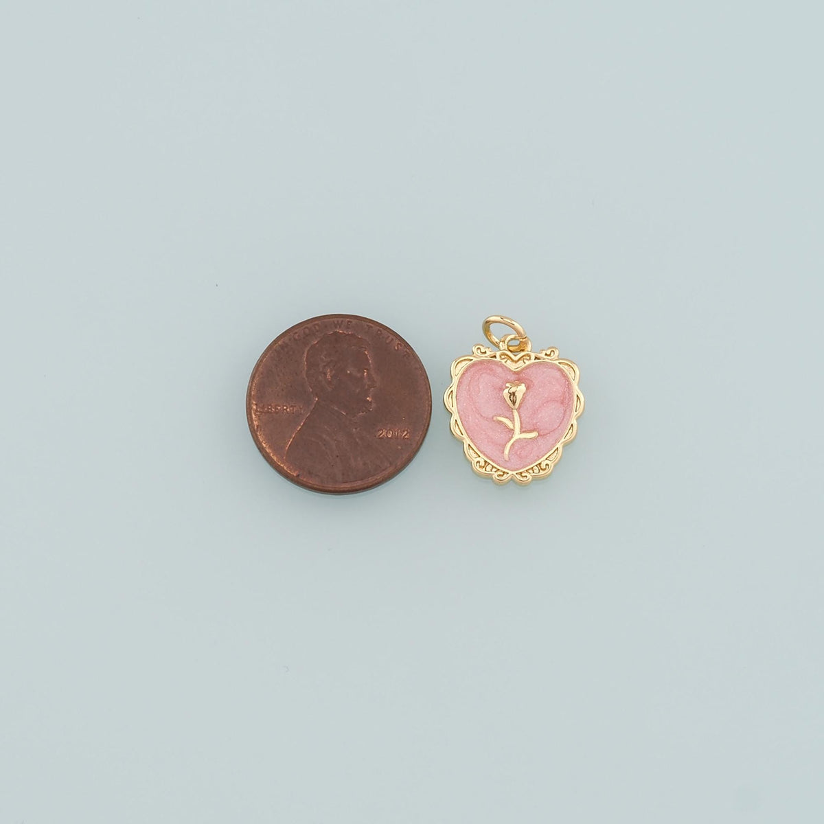 Gold Heart Rose Charm,18K Gold Filled Rose Pendant,Enamel Flower Charm Bracelet Necklace for DIY Jewelry Making Supply