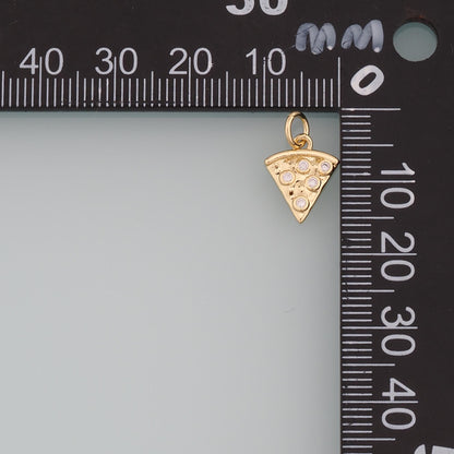 Gold Pizza Charms,18K Gold Filled Pizza Pendant,CZ Micro Pave Gourmet Food Charm Bracelet Necklace for DIY Jewelry Making Sup
