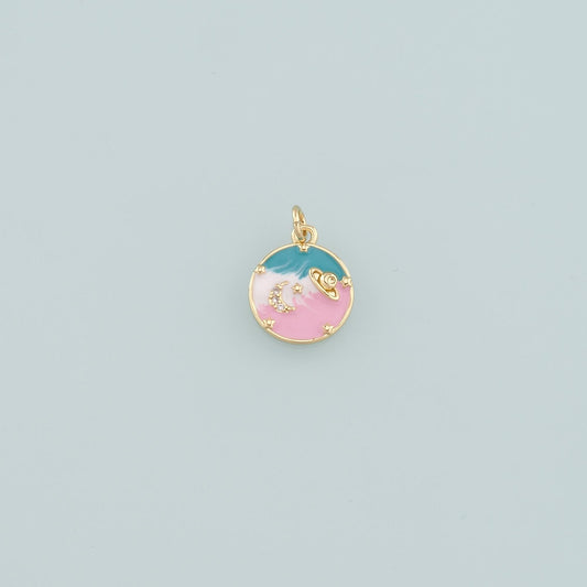 18K Gold Filled Saturn Pendant,Enamel Planet Charm Bracelet Necklace for DIY Jewelry Making Supply
