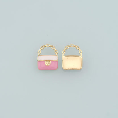 Gold Bag Charms,18K Gold Filled Handbag Pendant,Enamel Handbag Charm Bracelet Necklace for DIY Jewelry Making Supply