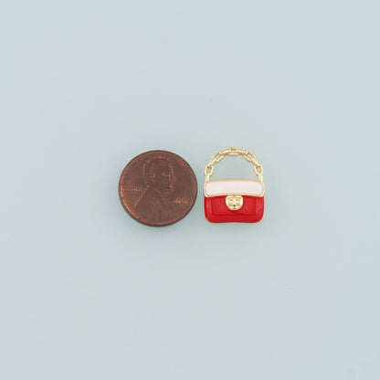 Gold Bag Charms,18K Gold Filled Handbag Pendant,Enamel Handbag Charm Bracelet Necklace for DIY Jewelry Making Supply