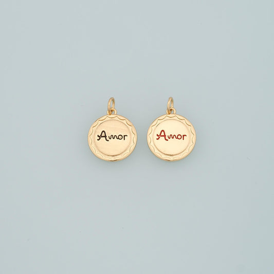 18K Gold Filled Amor Pendant,Enamel Amor Charm Bracelet Necklace for DIY Jewelry Making Supply