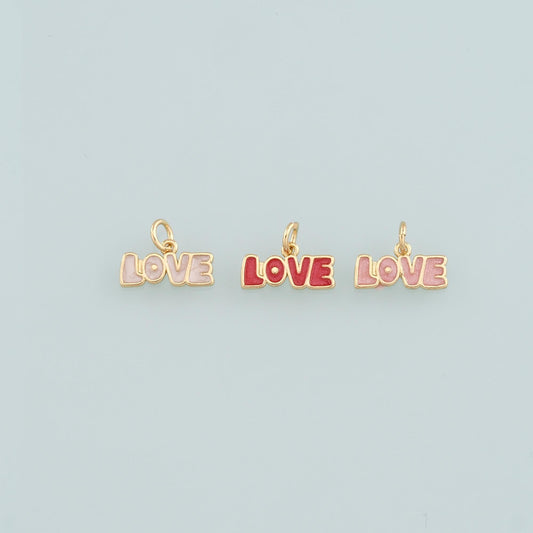 18K Gold Filled Love Pendant,Enamel Love Charm Bracelet Necklace for DIY Jewelry Making Supply