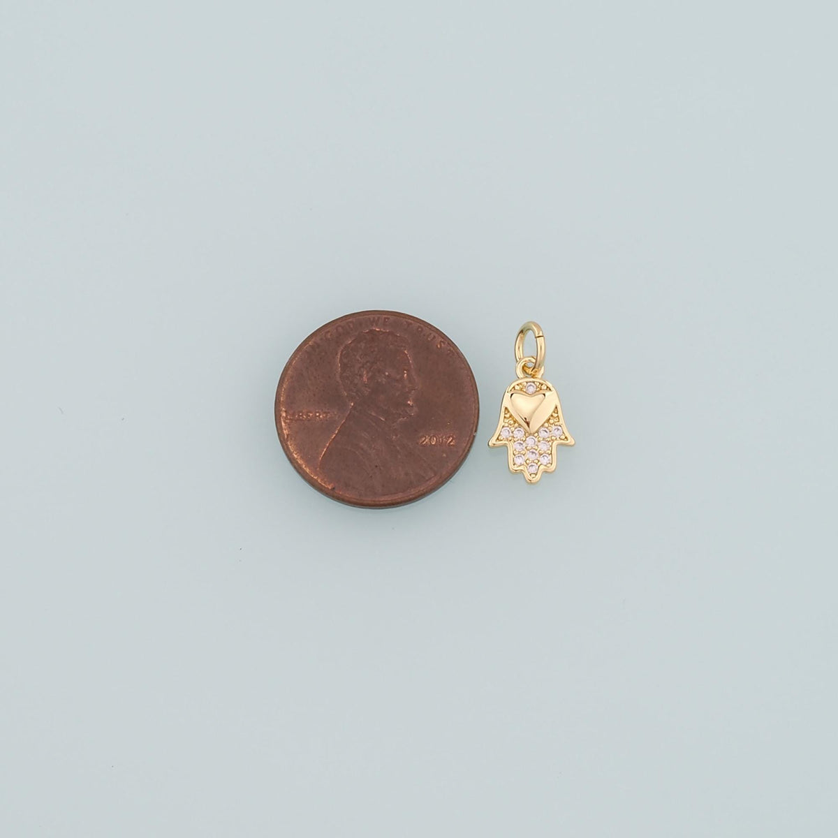 18K Gold Filled Cubic Zirconia Hamsa Charm Pendant for Jewelry Making
