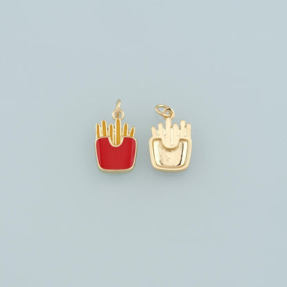 18K Gold Filled Fries Pendant,Enamel French Fries Charm Bracelet Necklace for DIY Jewelry Making Supply