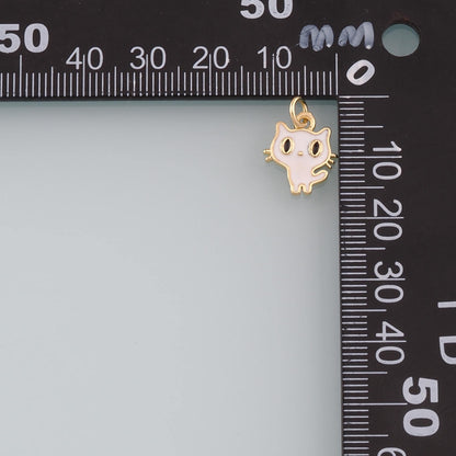 18K Gold Filled Enamel Cat Charm Pendant for Jewelry Making