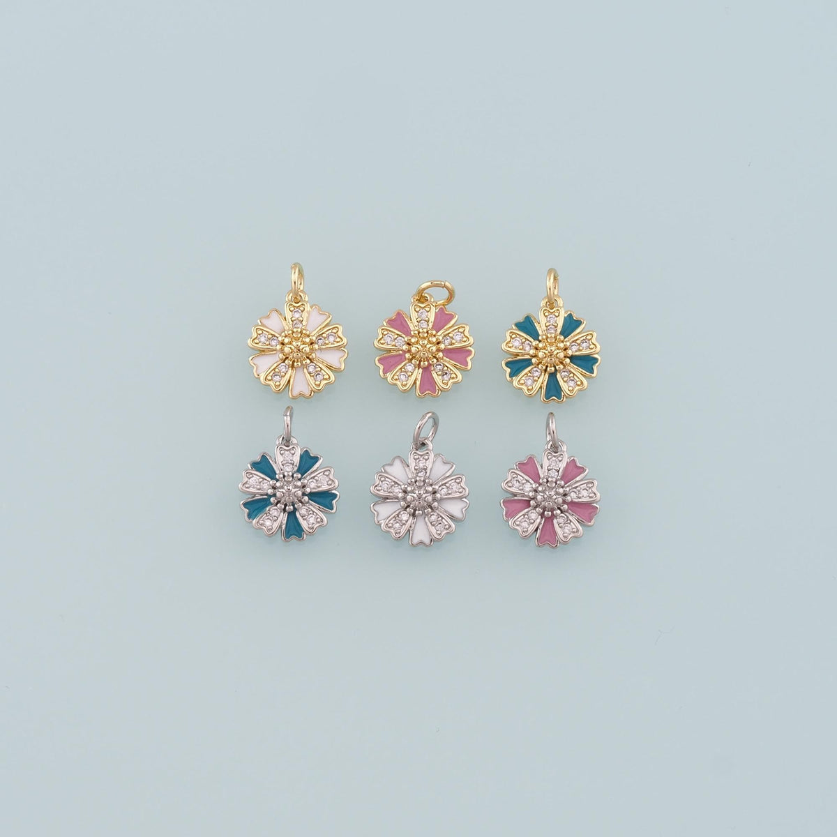 Gold Flower Charms,18K Gold Filled Flower Pendant,Enamel Flower Charm Bracelet Necklace for DIY Jewelry Making Supply