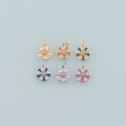Gold Flower Charms,18K Gold Filled Flower Pendant,Enamel Flower Charm Bracelet Necklace for DIY Jewelry Making Supply