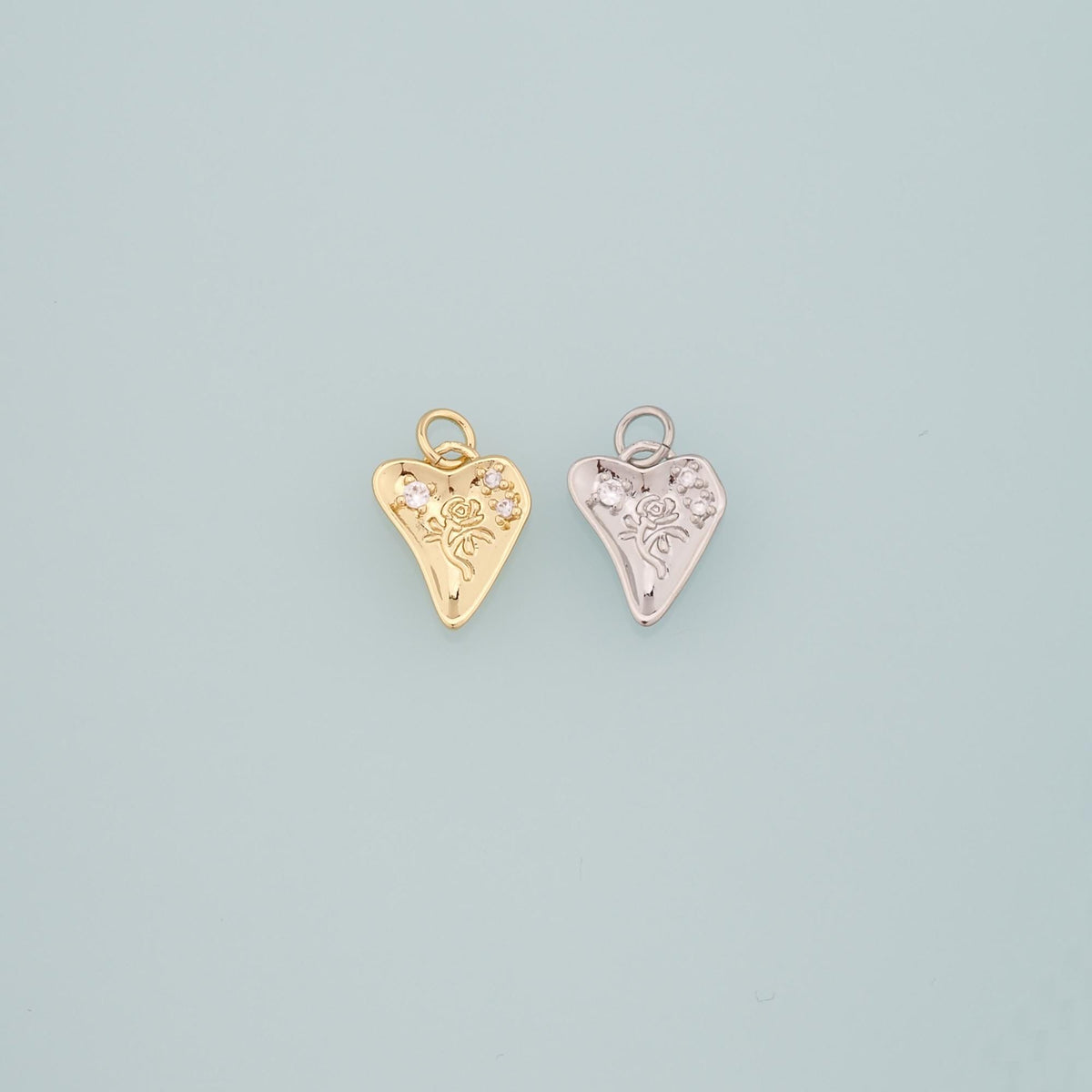 18K Gold Filled Heart CZ Charm Pendant for Jewelry Making