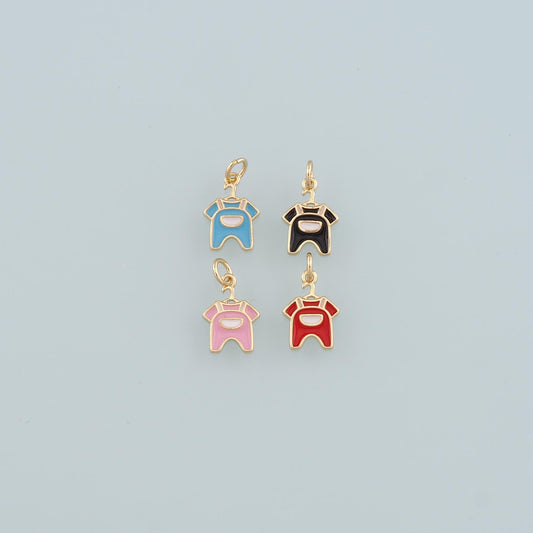 Gold Clothes Charms,18K Gold Filled Clothes Pendant,Enamel Overalls Charm Bracelet Necklace for DIY Jewelry Making Supply