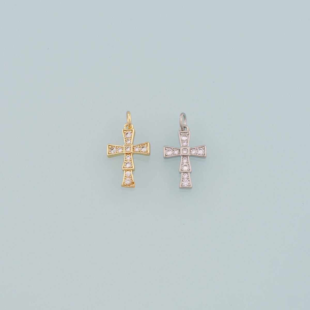 Gold Cross Charms,18K Gold Filled Cross Pendant,CZ Micro Pave Religion Charm Bracelet Necklace for DIY Jewelry Making Supply