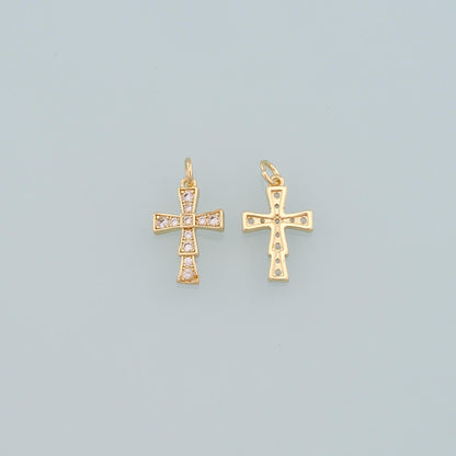 Gold Cross Charms,18K Gold Filled Cross Pendant,CZ Micro Pave Religion Charm Bracelet Necklace for DIY Jewelry Making Supply