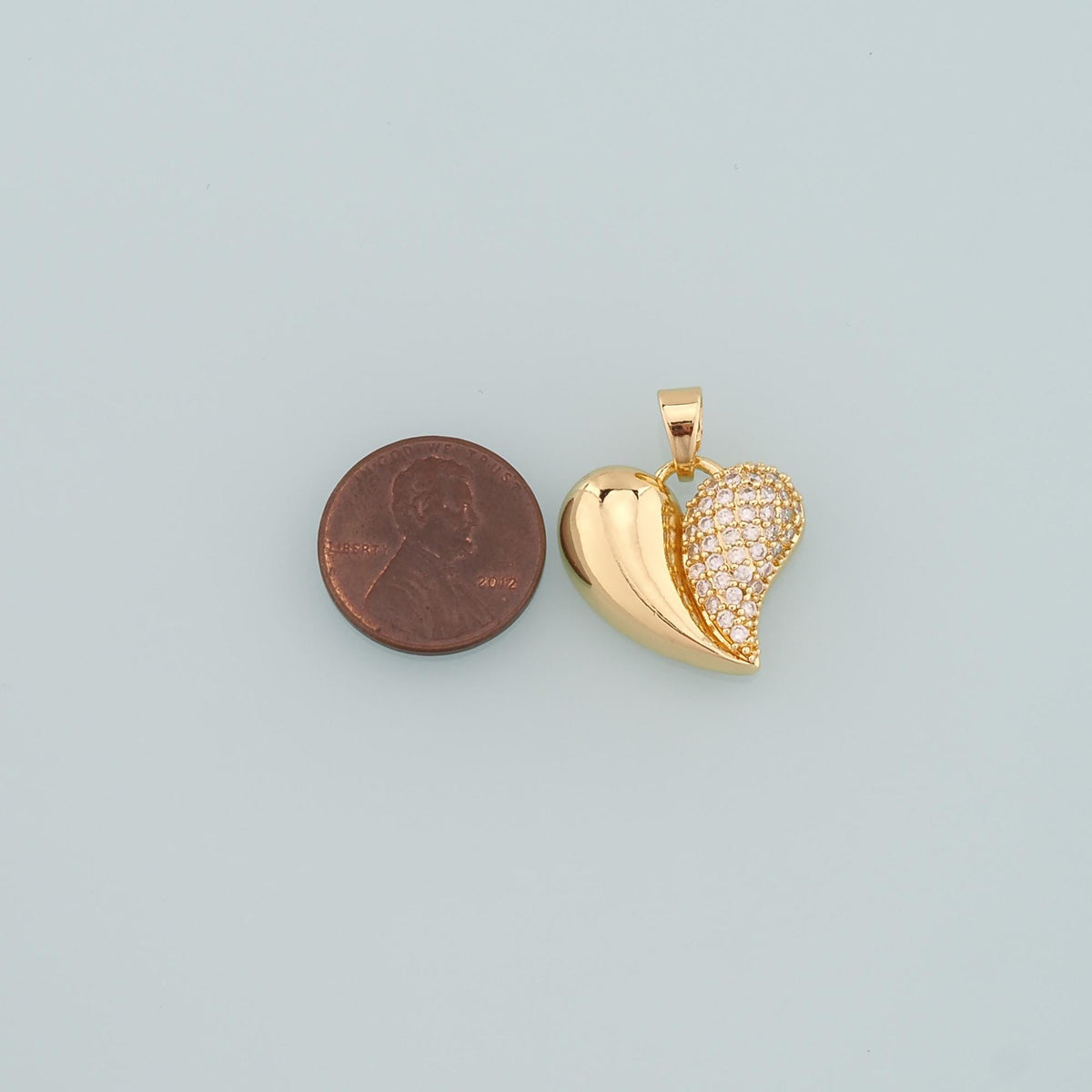 18K Gold Filled Heart CZ Charm Pendant for Jewelry Making
