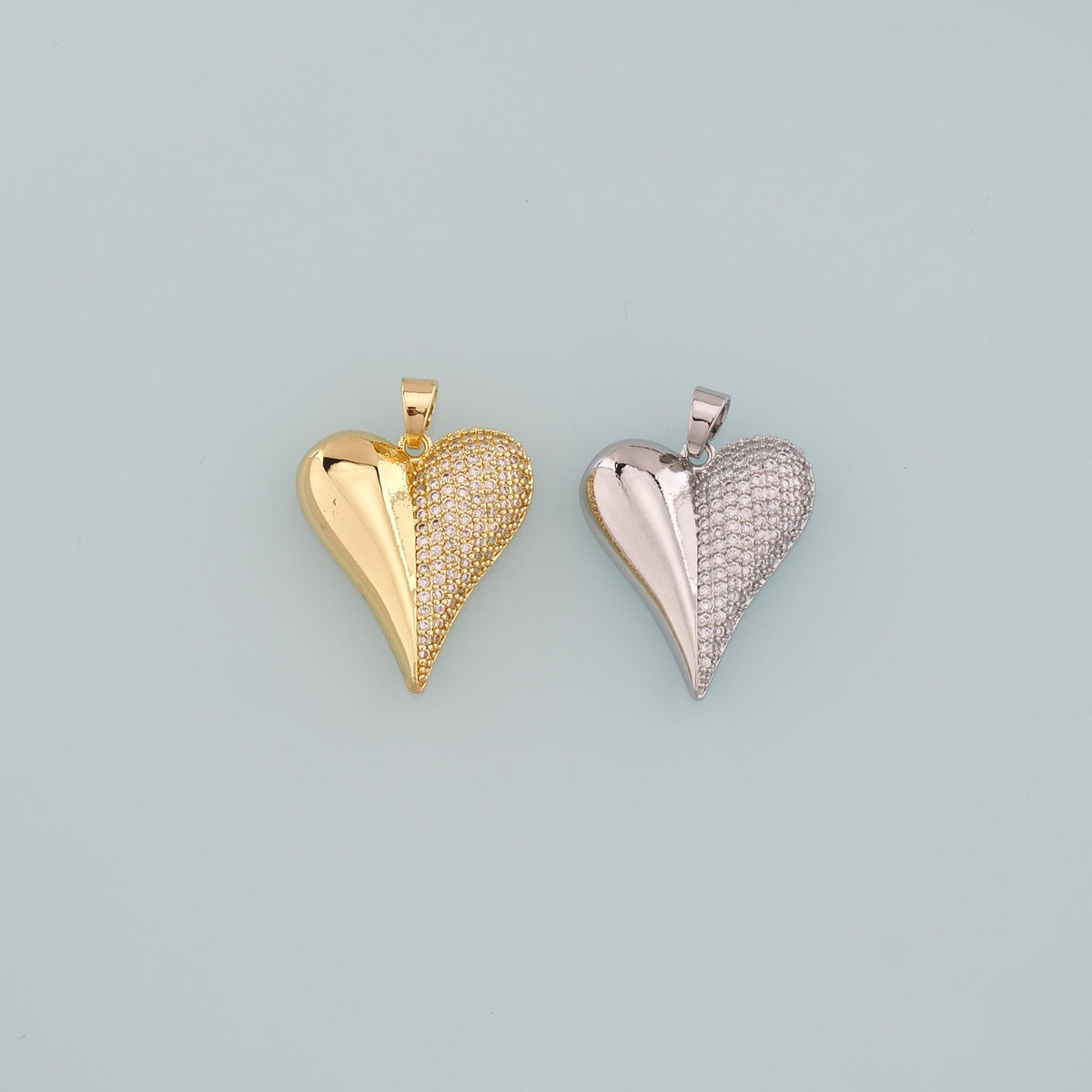 Gold Heart Charms,18K Gold Filled Heart Pendant,CZ Micro Pave Heart Charm Bracelet Necklace for DIY Jewelry Making Supply