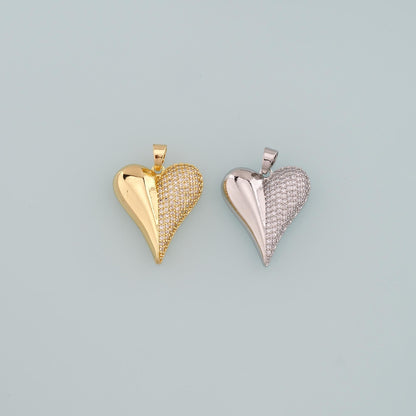 Gold Heart Charms,18K Gold Filled Heart Pendant,CZ Micro Pave Heart Charm Bracelet Necklace for DIY Jewelry Making Supply