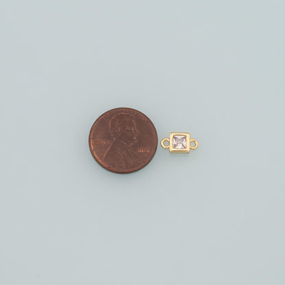 18K Gold Filled Cubic Zirconia Square Connector for Jewelry Making