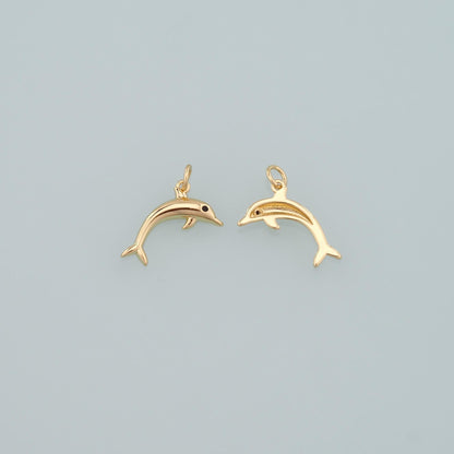 Cute Dolphin Charms,18K Gold Filled Dolphin Pendant,Kawaii Ocean Charm Bracelet Necklace for DIY Jewelry Making Supply