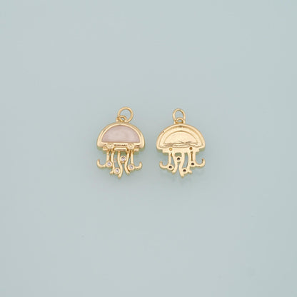 Gold Jellyfish Charms,18K Gold Filled Jellyfish Pendant,Enamel Ocean Charm Bracelet Necklace for DIY Jewelry Making Supply