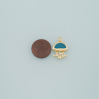 Gold Jellyfish Charms,18K Gold Filled Jellyfish Pendant,Enamel Ocean Charm Bracelet Necklace for DIY Jewelry Making Supply