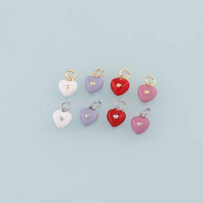 Gold Heart Charms,18K Gold Filled Heart Pendant,Enamel Heart Charm Bracelet Necklace for DIY Jewelry Making Supply
