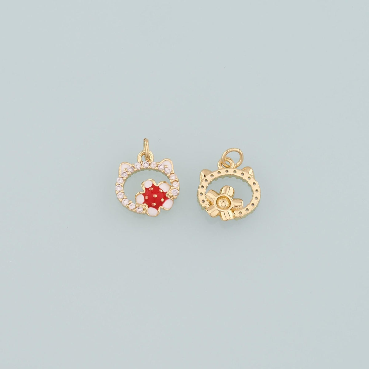 18K Gold Filled Cat CZ Charm Pendant for Jewelry Making