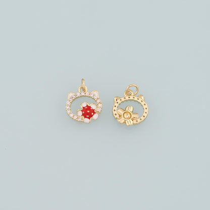18K Gold Filled Cat CZ Charm Pendant for Jewelry Making