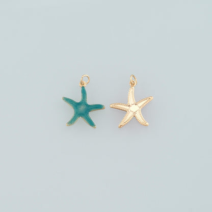 Gold Starfish Charms,18K Gold Filled Sea Star Pendant,Enamel Starfish Charm Bracelet Necklace for DIY Jewelry Making Supply