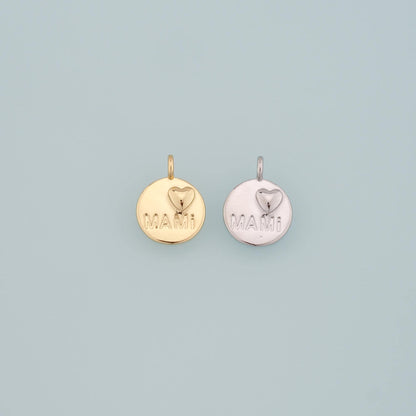 18K Gold Filled Mama Pendant,Dainty Heart Mama Charm Bracelet Necklace for DIY Jewelry Making Supply