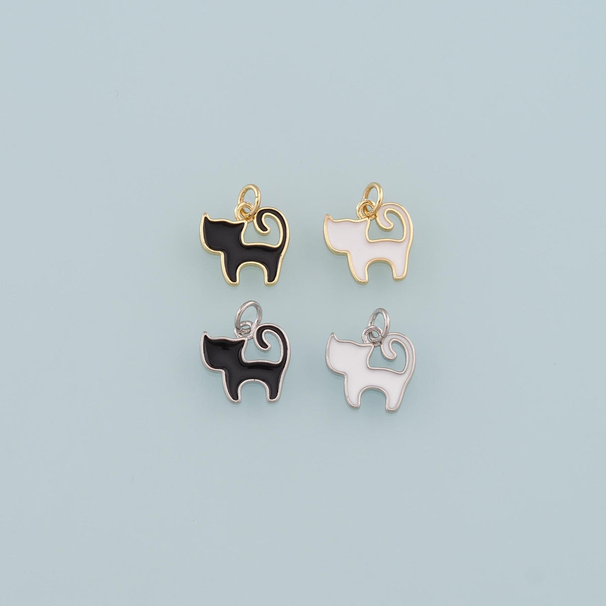 18K Gold Filled Enamel Cat Charm Pendant for Jewelry Making
