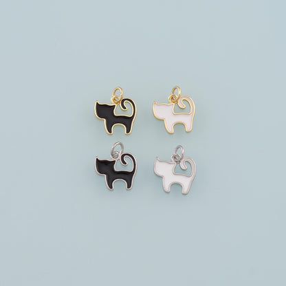18K Gold Filled Enamel Cat Charm Pendant for Jewelry Making