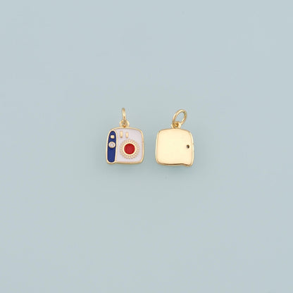 Gold Camera Charms,18K Gold Filled Camera Pendant,Enamel Camera Charm Bracelet Necklace for DIY Jewelry Making Supply