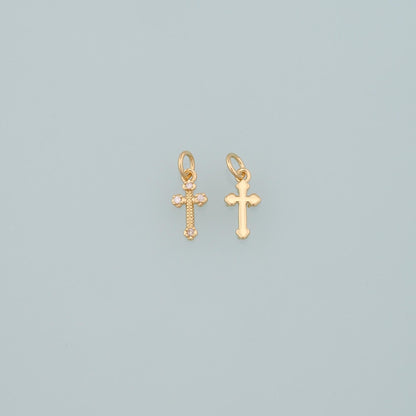 Gold Cross Charms,18K Gold Filled Cross Pendant,CZ Micro Pave Religion Charm Bracelet Necklace for DIY Jewelry Making Supply