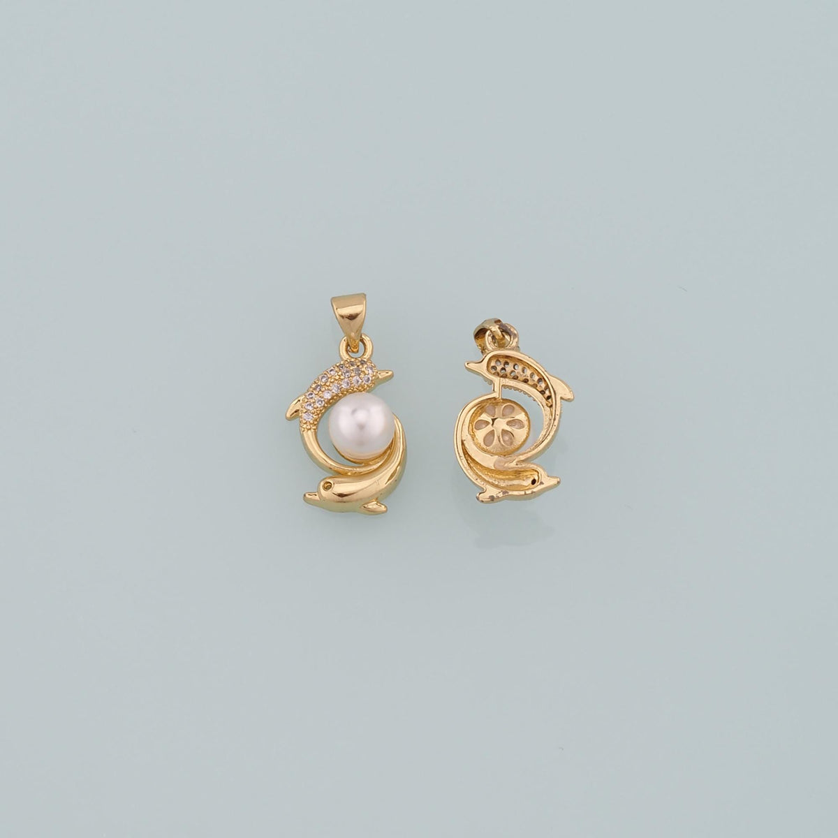 Gold Dolphin Charms,18K Gold Filled Pearl Dolphin Pendant,CZ Micro Pave Ocean Charm Bracelet Necklace for DIY Jewelry Making 