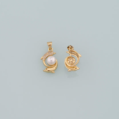 Gold Dolphin Charms,18K Gold Filled Pearl Dolphin Pendant,CZ Micro Pave Ocean Charm Bracelet Necklace for DIY Jewelry Making 