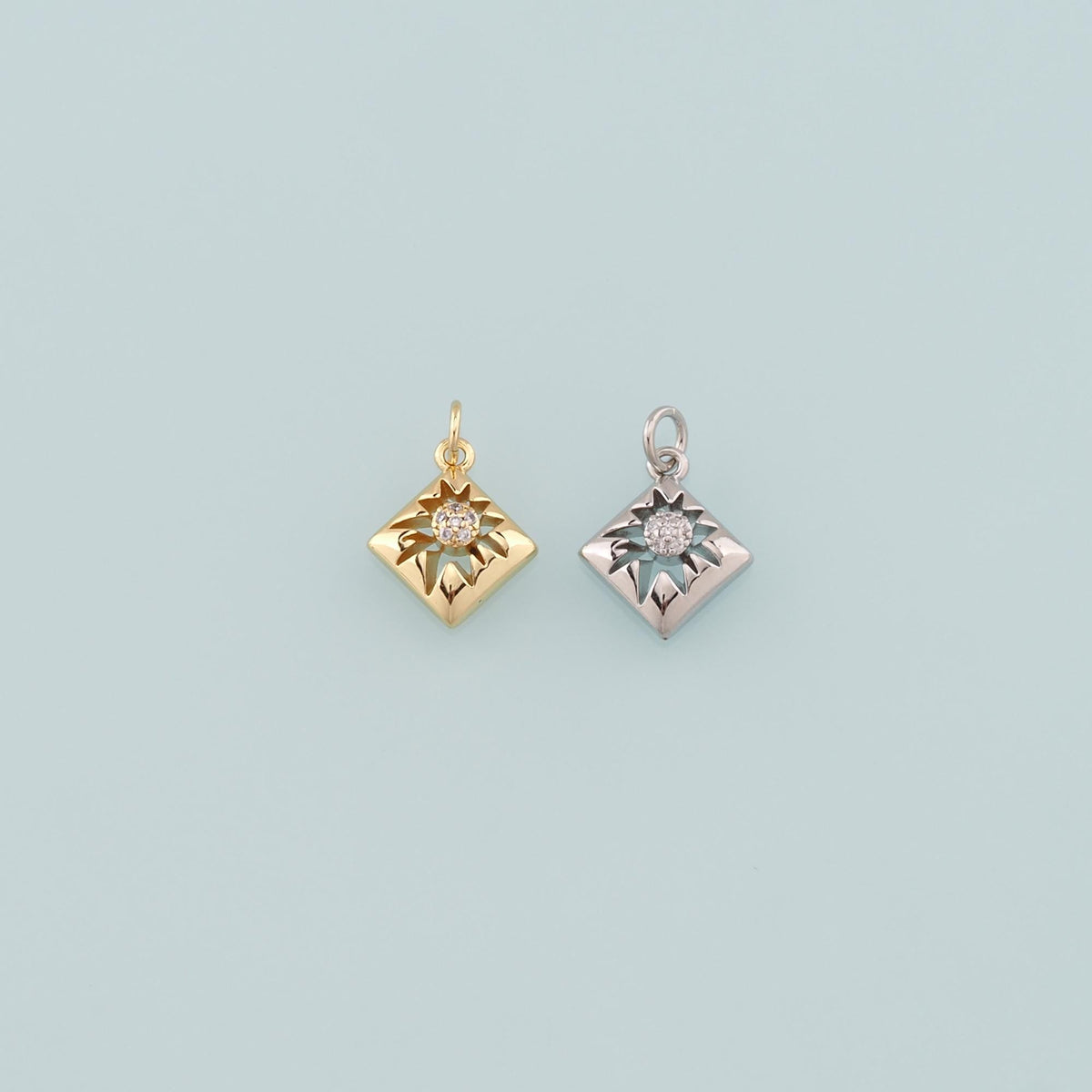 18K Gold Filled Rhombus Pendant,CZ Micro Pave Rhombus Charm Bracelet Necklace for DIY Jewelry Making Supply