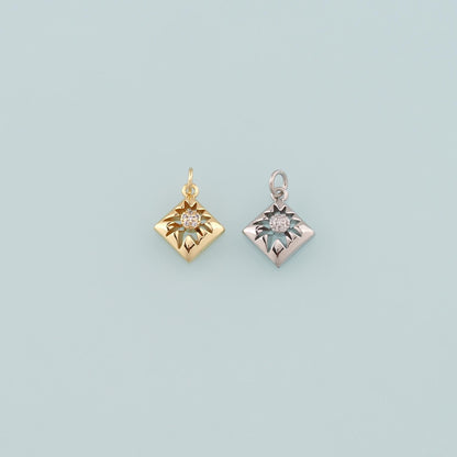 18K Gold Filled Rhombus Pendant,CZ Micro Pave Rhombus Charm Bracelet Necklace for DIY Jewelry Making Supply